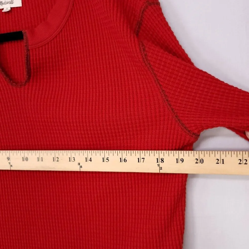 Madewell Waffle Split Neck Crop Tee Long Sleeve Size Small Red Thermal - Picture 7 of 11